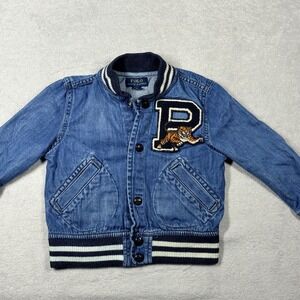 Polo by Ralph Lauren Blue Denim Kids Bomber Jacket with Tiger Patch